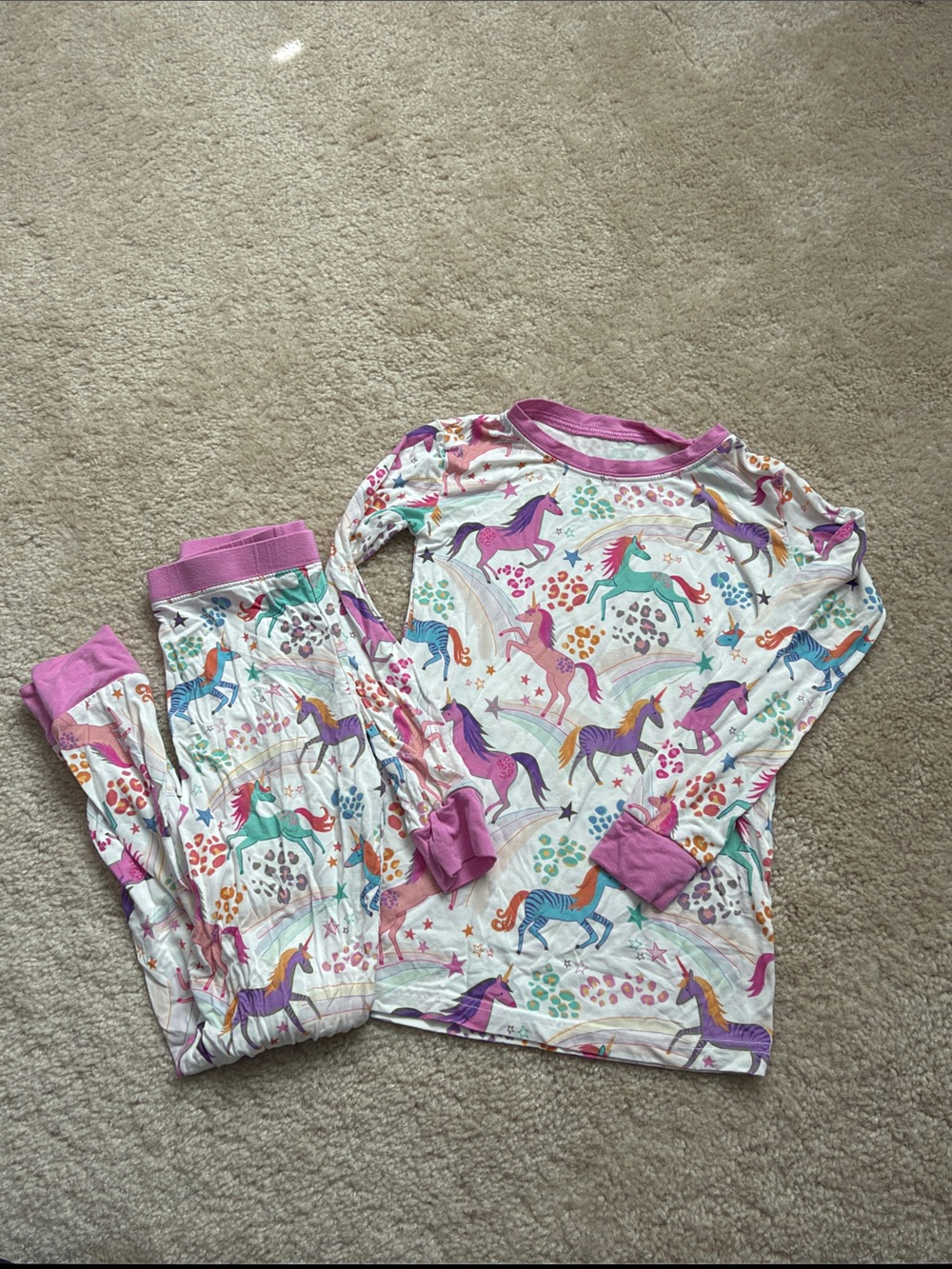 Little Sleepies Pink-Trim Unicorn Print Pajama Set
